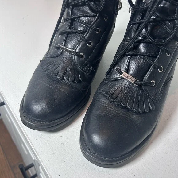 Double H Black Leather Kiltie Lace-Up Western Boots Women's 9.5 Moto Cowboy - Picture 4 of 8